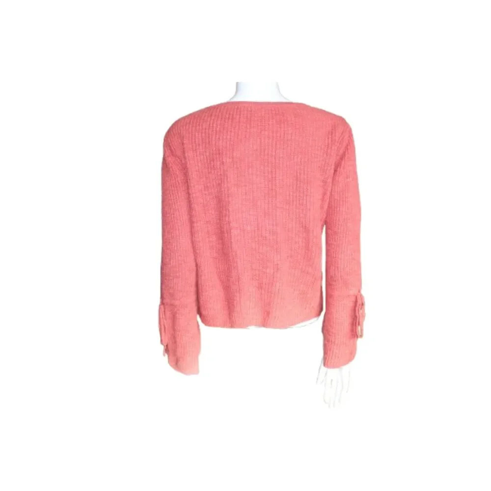 Lucky Brand Dark Pink Crop Sweater Shoe Lace Round Neck Size Small